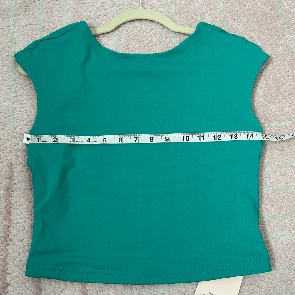 NWT Shein Open Back Cap Sleeve Crop Top Teal Size Medium 6 Spring Break Festival - Picture 5 of 8